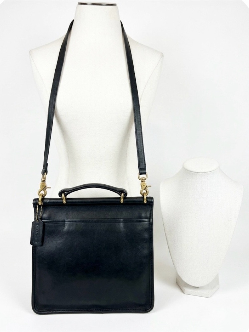 Coach Black Leather Top-Handle Crossbody Bag with Gold Hardware - Picture 2 of 3